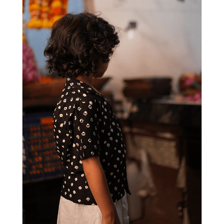 Love the World Today Tara Cotton Black Bandhani Half Sleeve Shirt-Boys