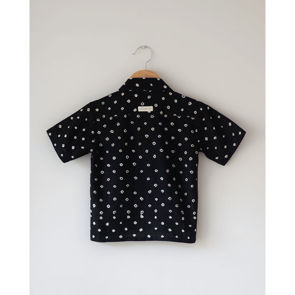 Love the World Today Tara Cotton Black Bandhani Half Sleeve Shirt-Boys