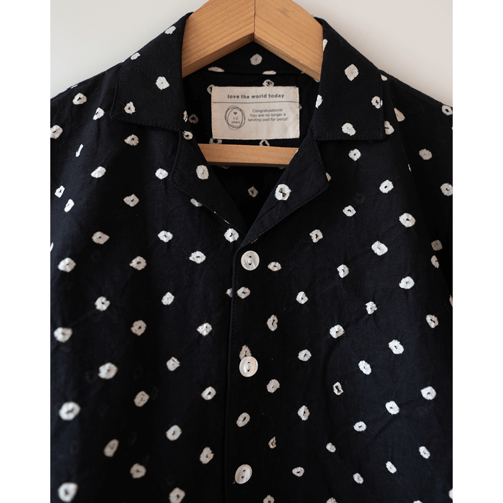 Love the World Today Tara Cotton Black Bandhani Half Sleeve Shirt-Boys
