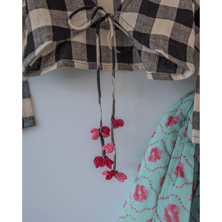 Love The World Today Noor Cotton Black White Checks Top With Floral Lehenga Set- Girls