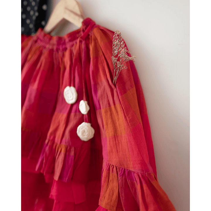 Love the World Today Laddoo Cotton Black Bandhani Top With Checkered Lehenga Set- Girls