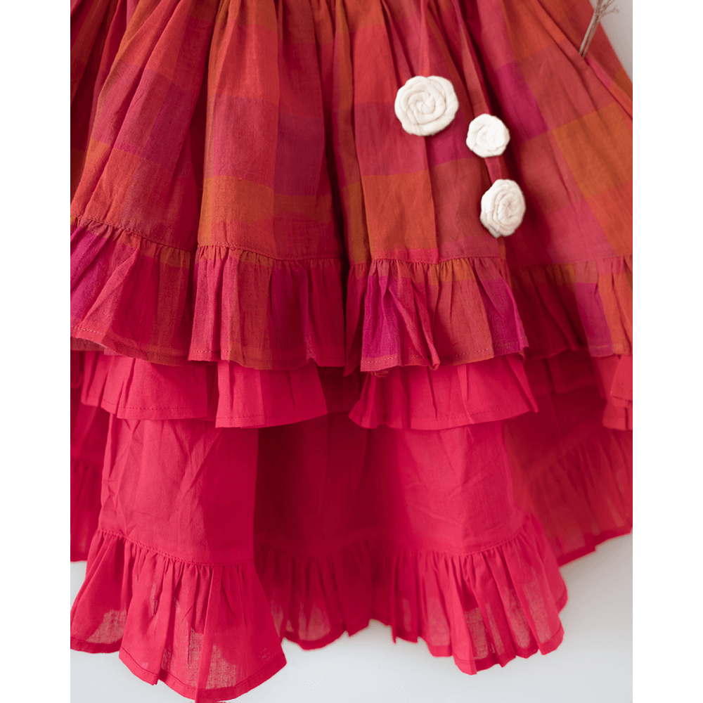 Love the World Today Laddoo Cotton Black Bandhani Top With Checkered Lehenga Set- Girls