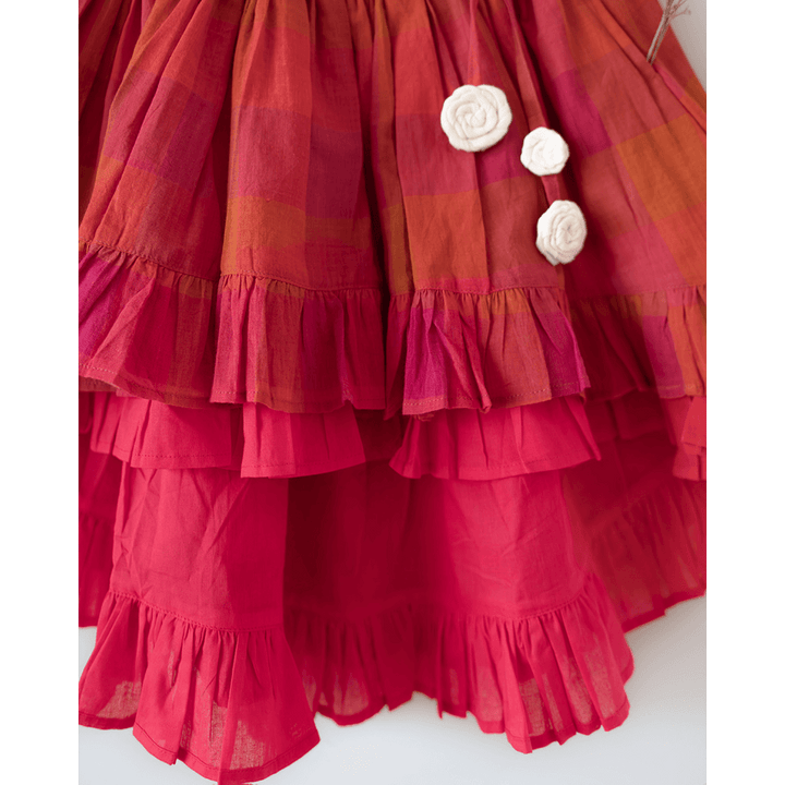 Love the World Today Laddoo Cotton Black Bandhani Top With Checkered Lehenga Set- Girls