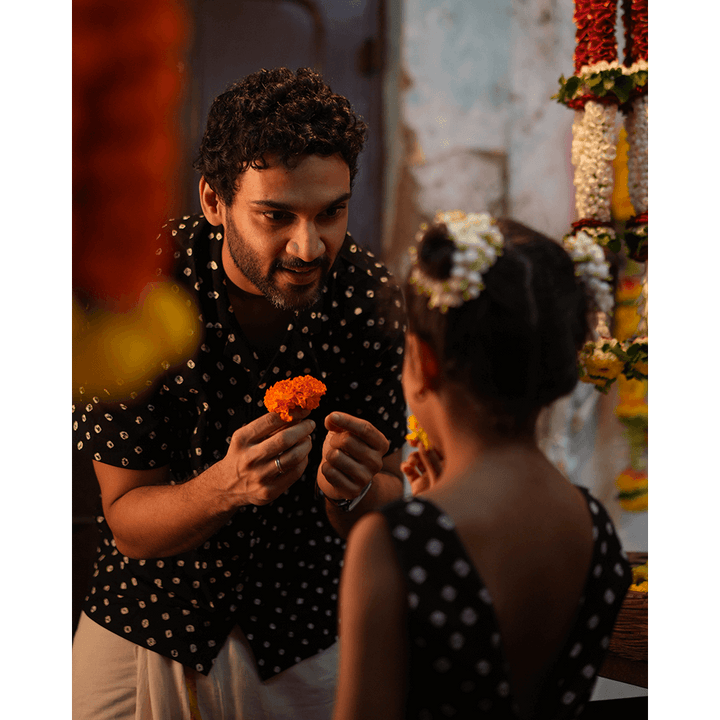 Love the World Today Laddoo Cotton Black Bandhani Top With Checkered Lehenga Set- Girls