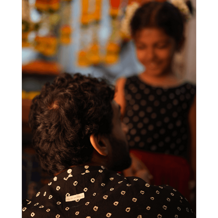 Love the World Today Laddoo Cotton Black Bandhani Top With Checkered Lehenga Set- Girls