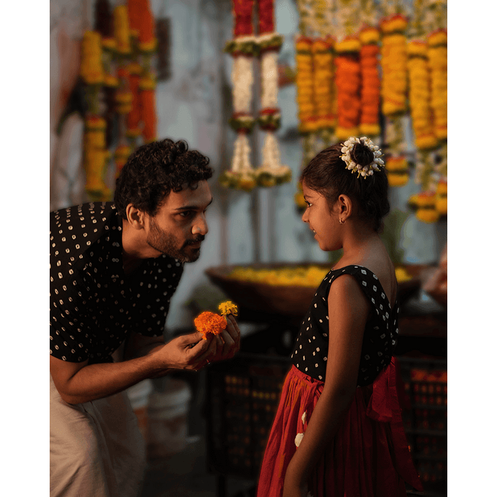 Love the World Today Laddoo Cotton Black Bandhani Top With Checkered Lehenga Set- Girls