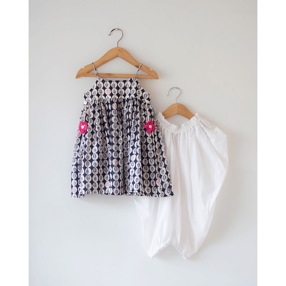 Love the World Today Nila Cotton Monstera Print Kurta With White Cowl Dhoti Pants Coord Set- Girls