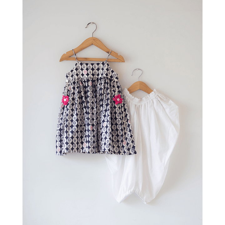 Love the World Today Nila Cotton Monstera Print Kurta With White Cowl Dhoti Pants Coord Set- Girls