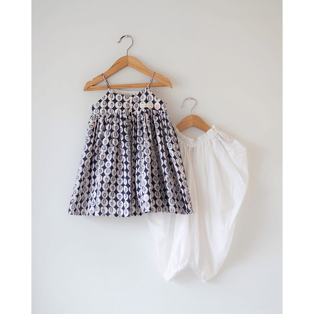 Love the World Today Nila Cotton Monstera Print Kurta With White Cowl Dhoti Pants Coord Set- Girls