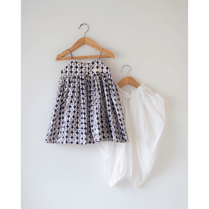 Love the World Today Nila Cotton Monstera Print Kurta With White Cowl Dhoti Pants Coord Set- Girls