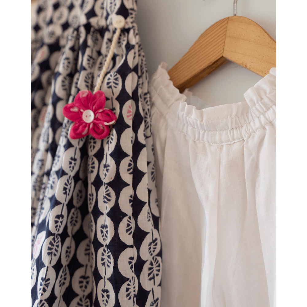 Love the World Today Nila Cotton Monstera Print Kurta With White Cowl Dhoti Pants Coord Set- Girls