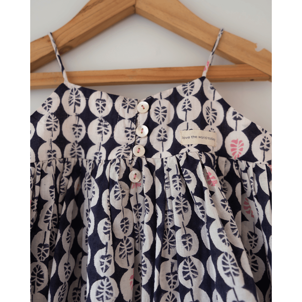 Love the World Today Nila Cotton Monstera Print Kurta With White Cowl Dhoti Pants Coord Set- Girls