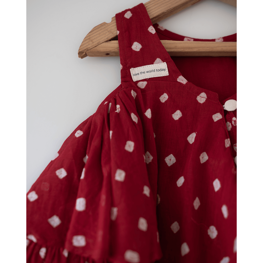 Love the World Today Gulal Cotton Red Bandhani Flowy Top and Skirt Coord Set- Girls
