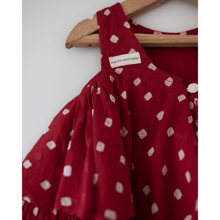 Love the World Today Gulal Cotton Red Bandhani Flowy Top and Skirt Coord Set- Girls