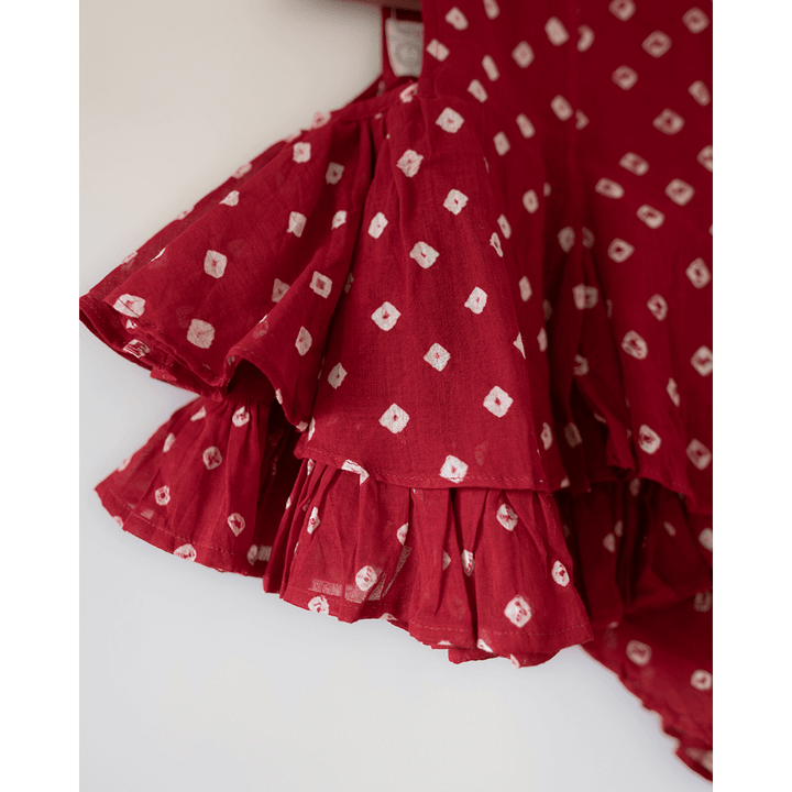 Love the World Today Gulal Cotton Red Bandhani Flowy Top and Skirt Coord Set- Girls