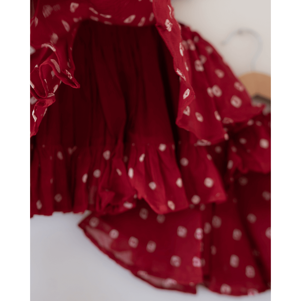 Love the World Today Gulal Cotton Red Bandhani Flowy Top and Skirt Coord Set- Girls