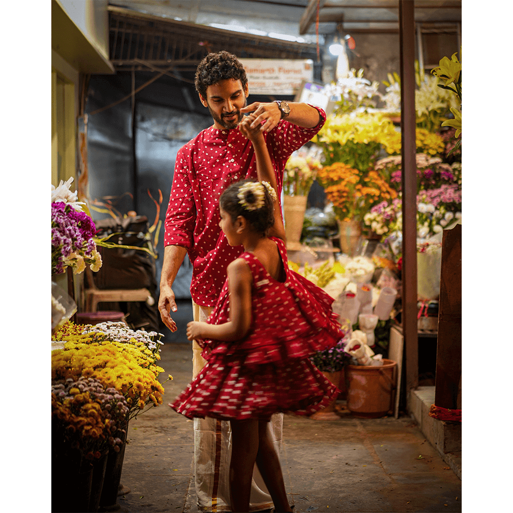 Love the World Today Gulal Cotton Red Bandhani Flowy Top and Skirt Coord Set- Girls