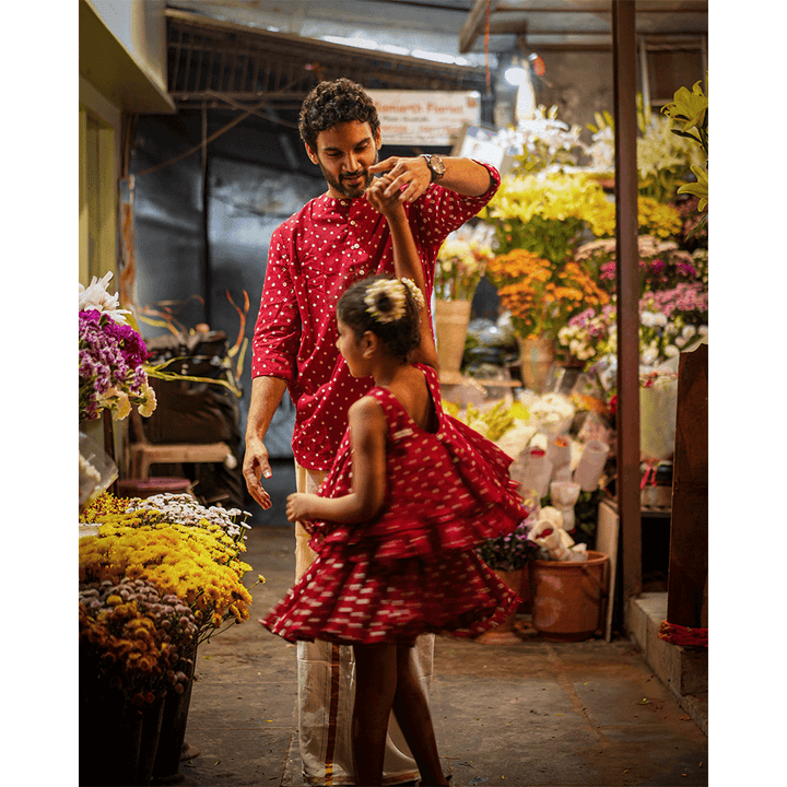Love the World Today Gulal Cotton Red Bandhani Flowy Top and Skirt Coord Set- Girls