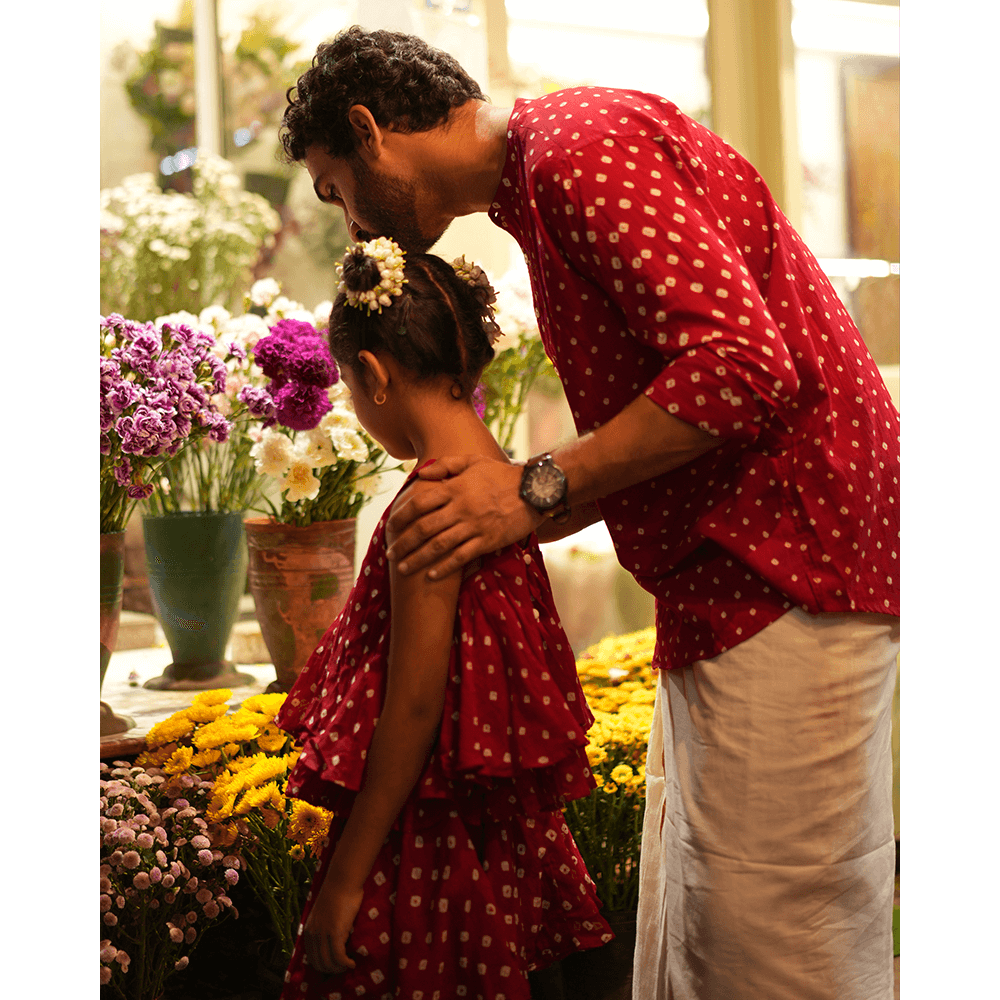 Love the World Today Gulal Cotton Red Bandhani Flowy Top and Skirt Coord Set- Girls