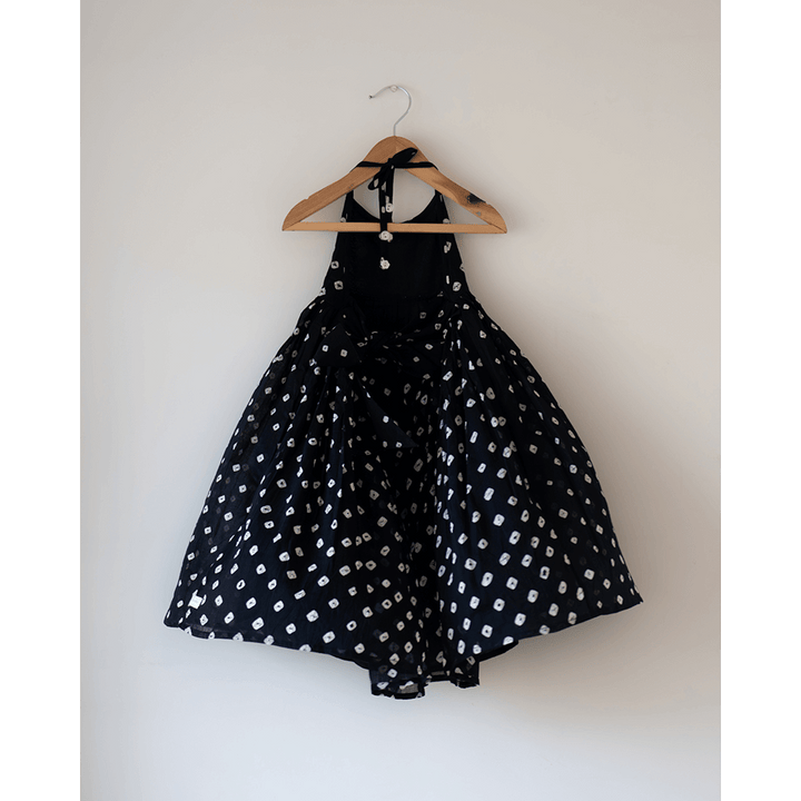 Love the World Today Tara Cotton Black Bandhani Halter Maxi Dress- Girls