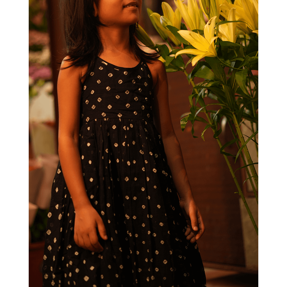 Love the World Today Tara Cotton Black Bandhani Halter Maxi Dress- Girls