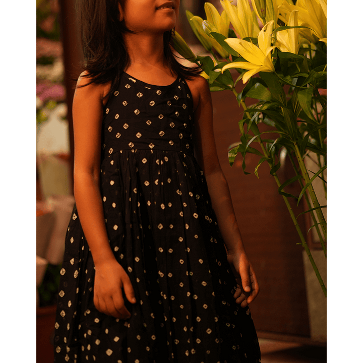Love the World Today Tara Cotton Black Bandhani Halter Maxi Dress- Girls
