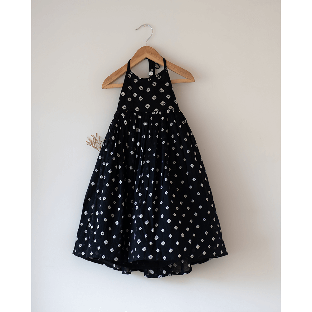 Love the World Today Tara Cotton Black Bandhani Halter Maxi Dress- Girls