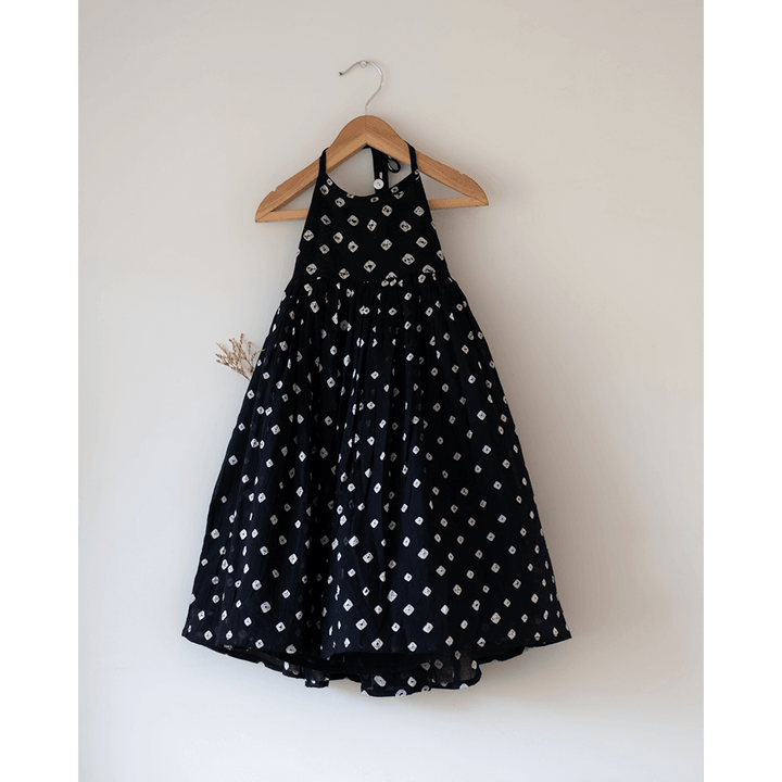Love the World Today Tara Cotton Black Bandhani Halter Maxi Dress- Girls