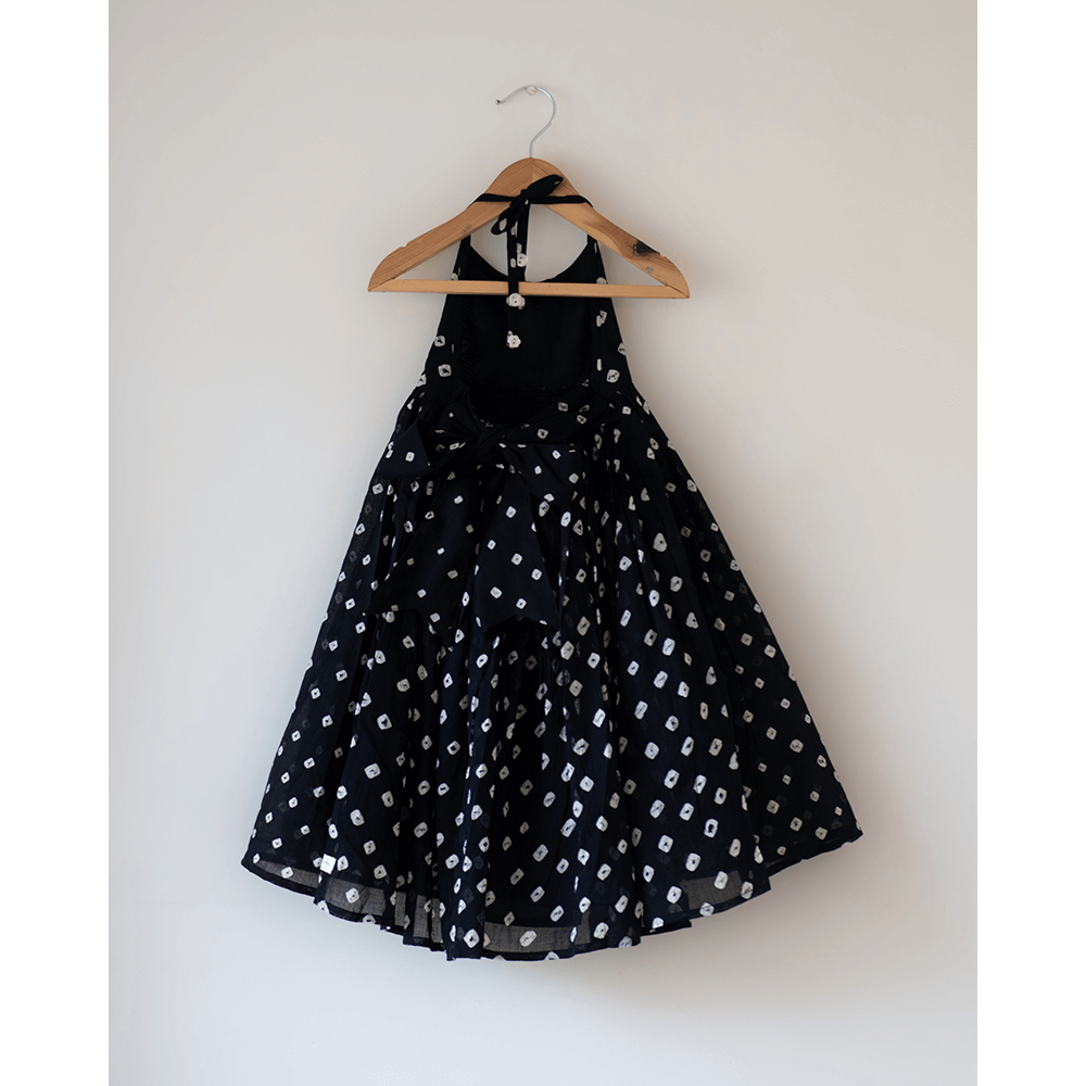 Love the World Today Tara Cotton Black Bandhani Halter Maxi Dress- Girls