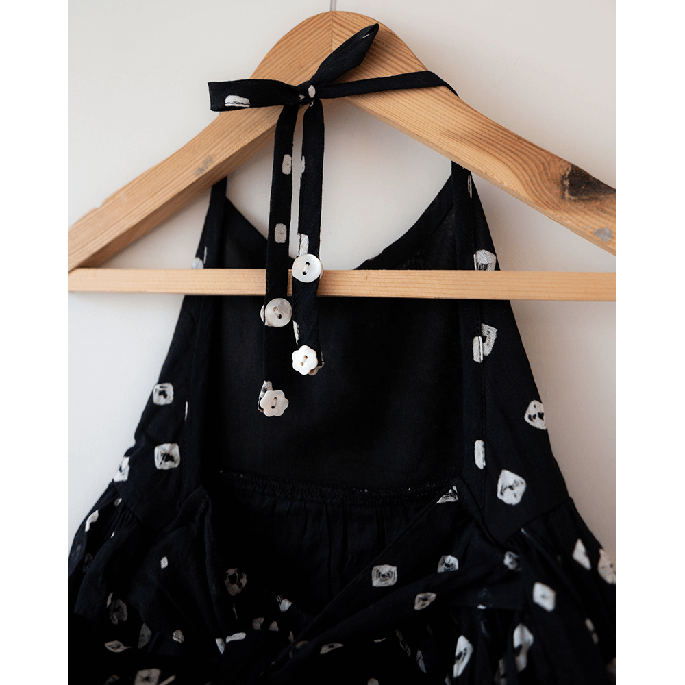 Love the World Today Tara Cotton Black Bandhani Halter Maxi Dress- Girls