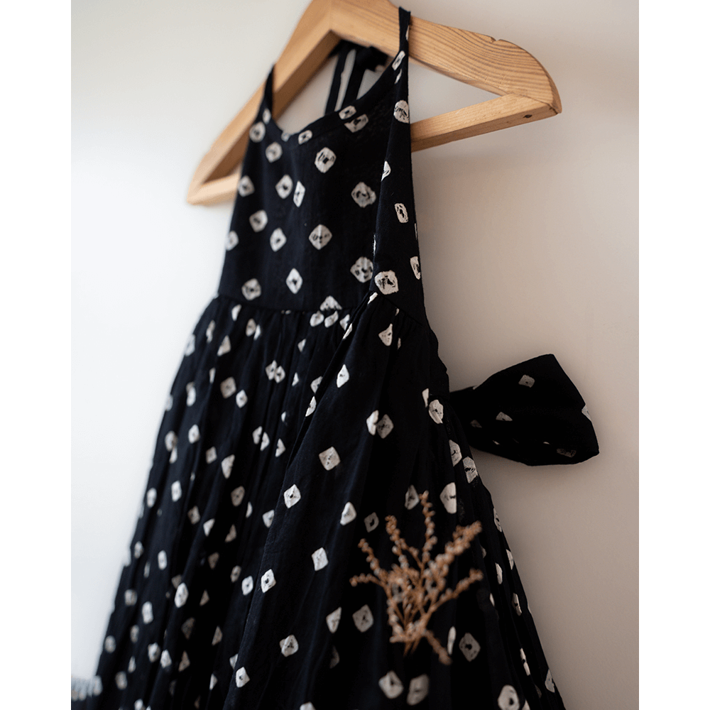 Love the World Today Tara Cotton Black Bandhani Halter Maxi Dress- Girls