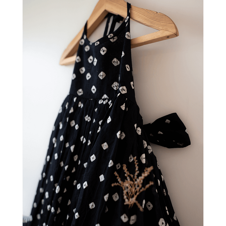 Love the World Today Tara Cotton Black Bandhani Halter Maxi Dress- Girls