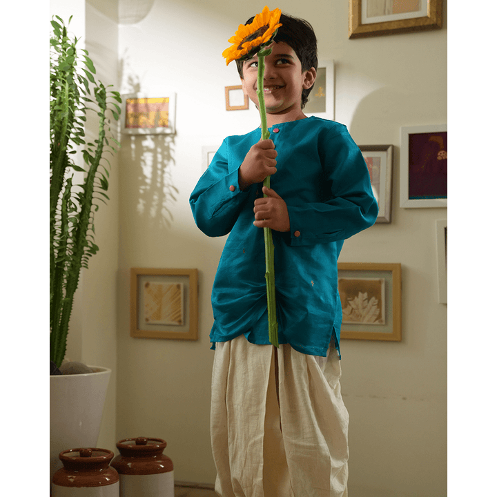 Love The World Today Nilima Kurta With Motif - Teal
