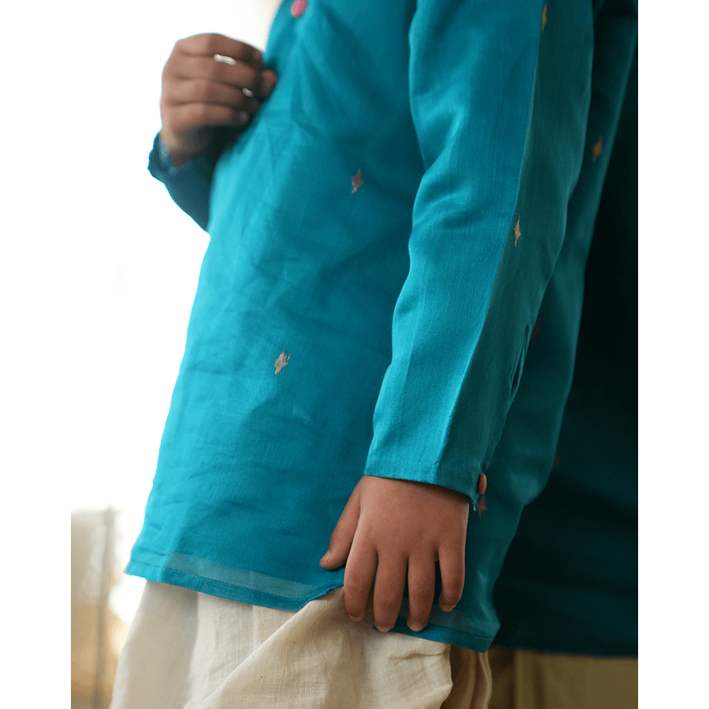 Love The World Today Nilima Kurta With Motif - Teal