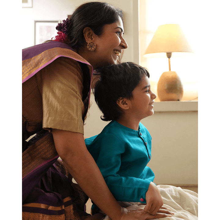 Love The World Today Nilima Kurta With Motif - Teal