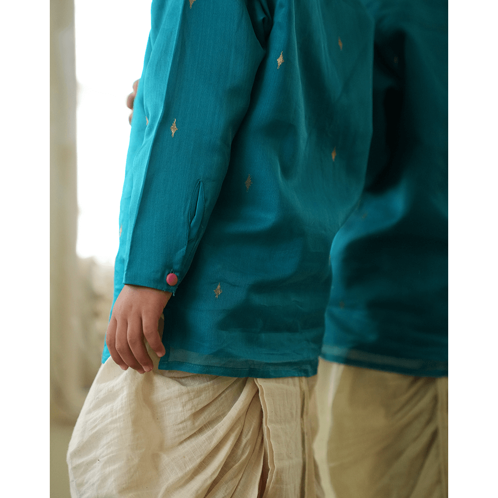 Love The World Today Nilima Kurta With Motif - Teal