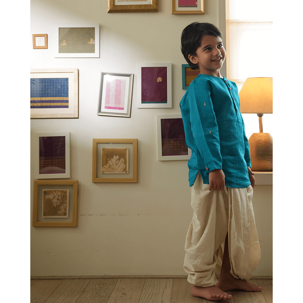 Love The World Today Nilima Kurta With Motif - Teal