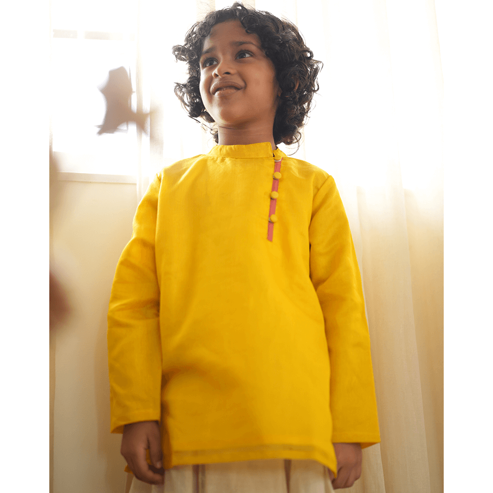 Love The World Today Basant Side Button Short Festive Kurta - Yellow