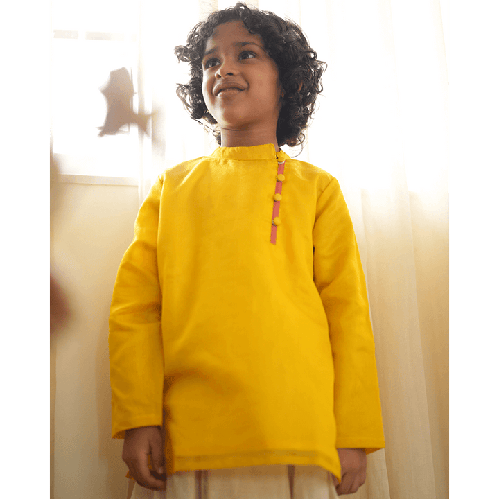 Love The World Today Basant Side Button Short Festive Kurta - Yellow