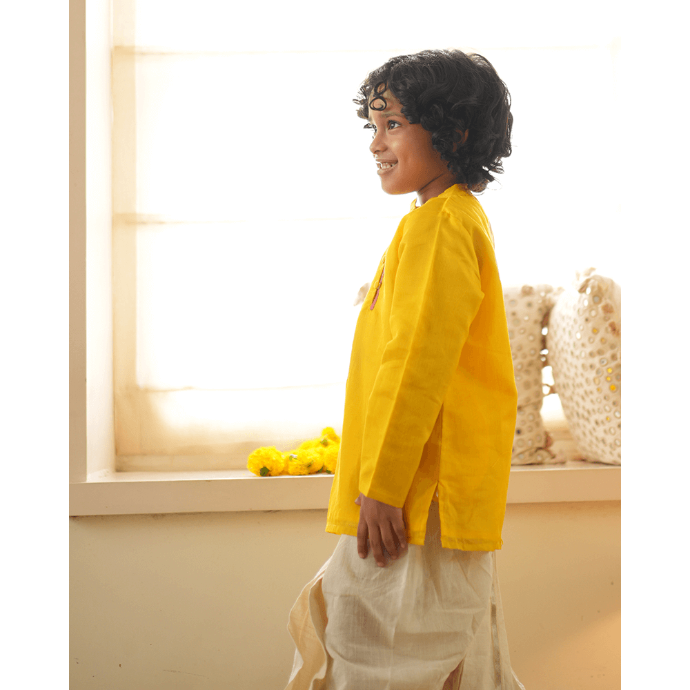 Love The World Today Basant Side Button Short Festive Kurta - Yellow