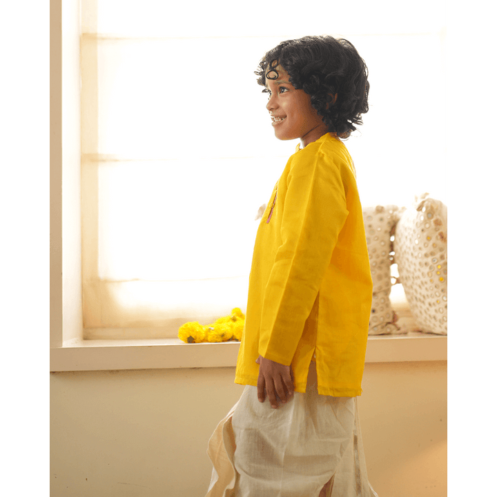 Love The World Today Basant Side Button Short Festive Kurta - Yellow