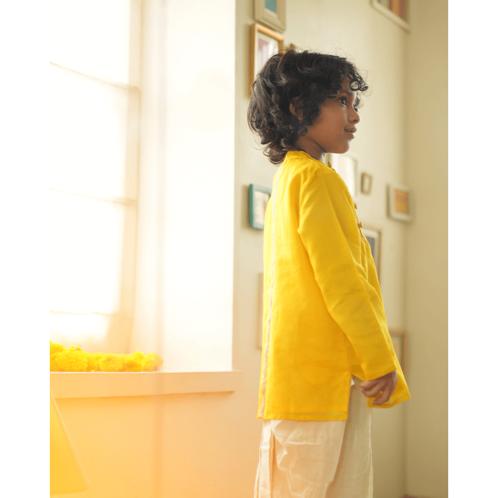 Love The World Today Basant Side Button Short Festive Kurta - Yellow