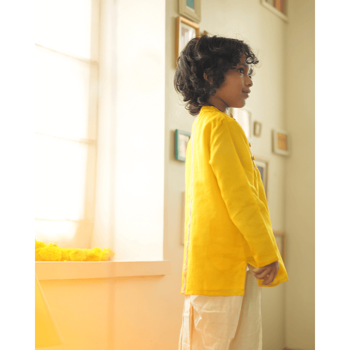 Love The World Today Basant Side Button Short Festive Kurta - Yellow