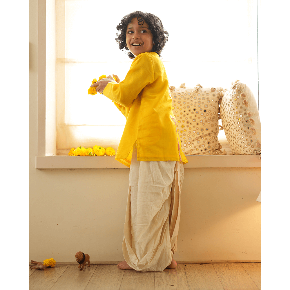 Love The World Today Basant Side Button Short Festive Kurta - Yellow