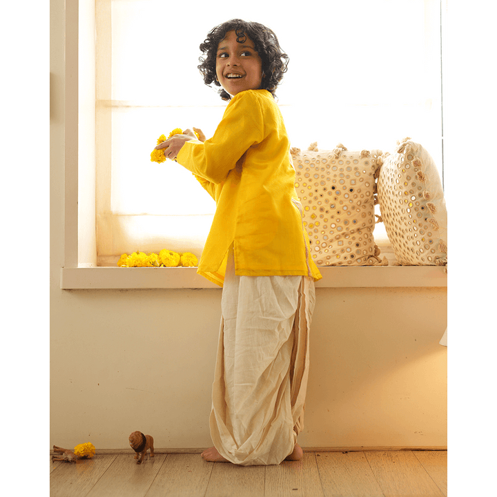 Love The World Today Basant Side Button Short Festive Kurta - Yellow