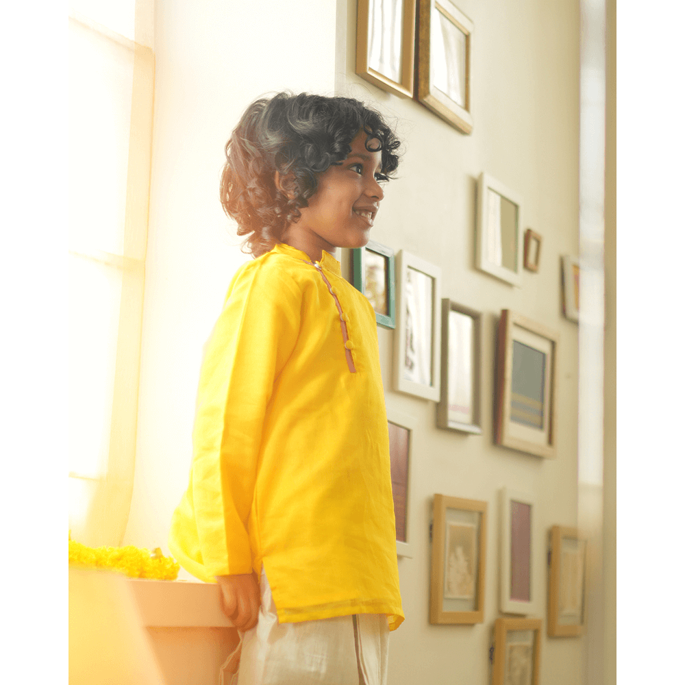 Love The World Today Basant Side Button Short Festive Kurta - Yellow