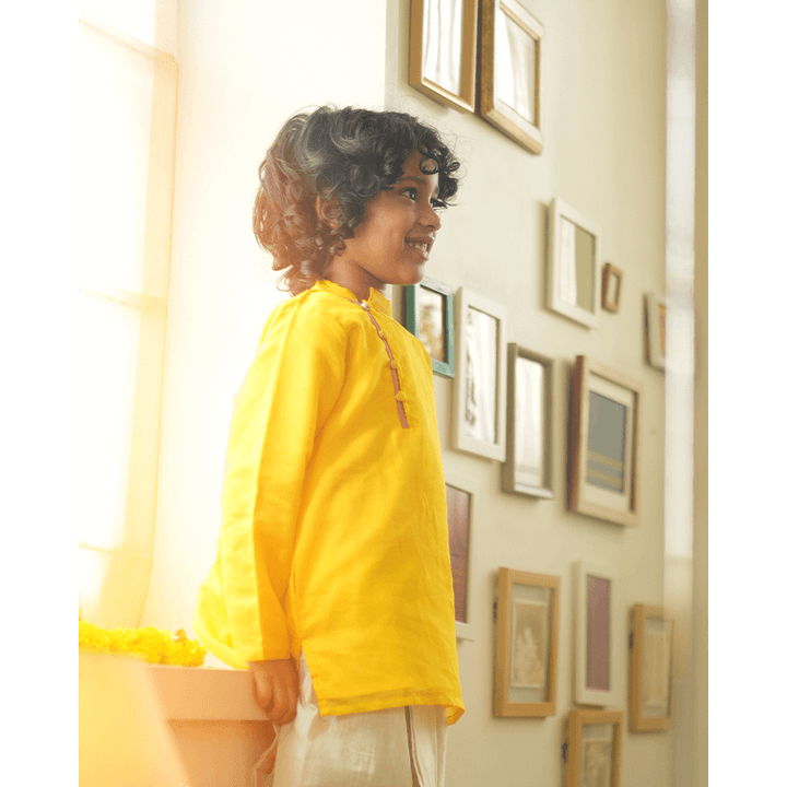 Love The World Today Basant Side Button Short Festive Kurta - Yellow