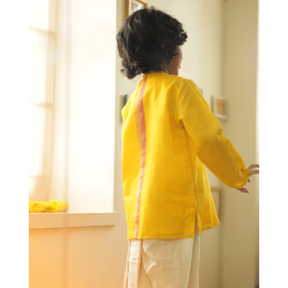 Love The World Today Basant Side Button Short Festive Kurta - Yellow