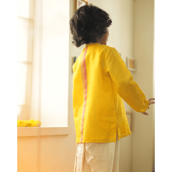 Love The World Today Basant Side Button Short Festive Kurta - Yellow
