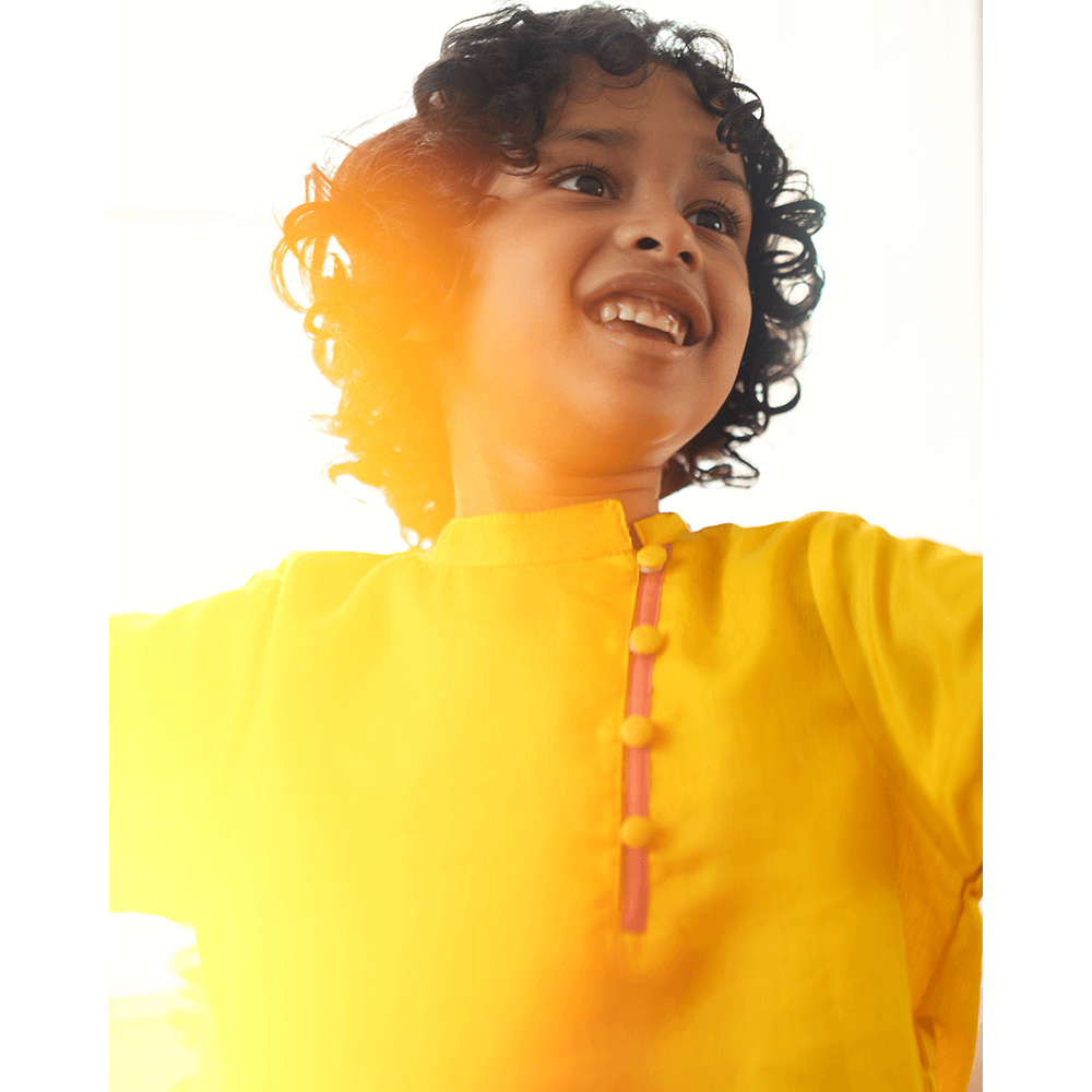 Love The World Today Basant Side Button Short Festive Kurta - Yellow